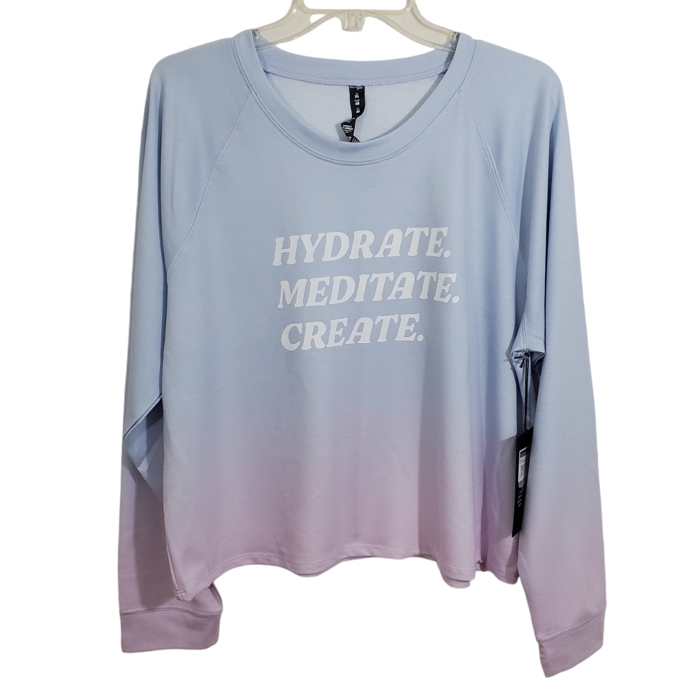 NWT Wildfox Shirt Hydrate Meditate Create Ombre Boho Purple Blue Tie Dye XL Yoga